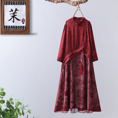 妈妈春装高贵改良旗袍连衣裙