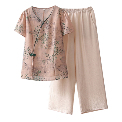 妈妈夏装洋气印花小衫两件套