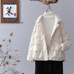 轻薄羽绒服女短款2023冬季新款时尚立领纯色宽松90白鸭绒保暖外套