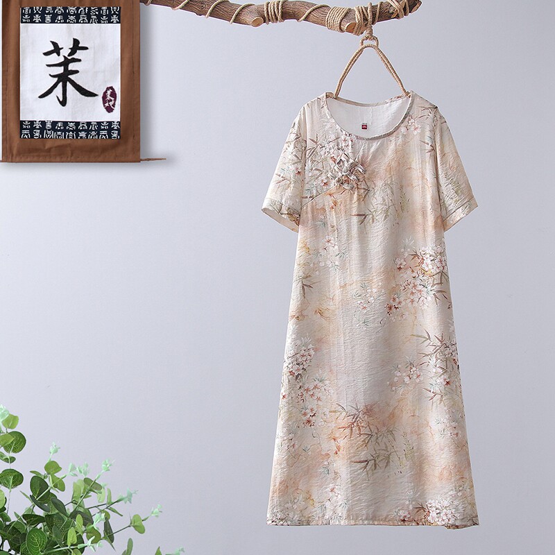 小个子妈妈夏装洋气国风旗袍裙子40岁50中老年女高贵阔太太连衣裙