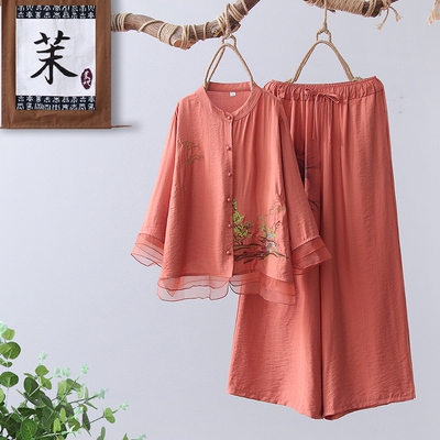 妈妈夏装雪纺套装洋气