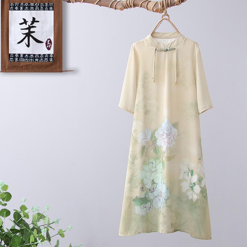 妈妈夏装新中式改良旗袍裙高贵洋气阔太太中老年女雪纺短袖连衣裙