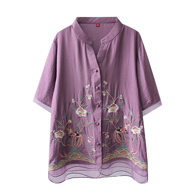 妈妈夏装洋气民族风刺绣套装