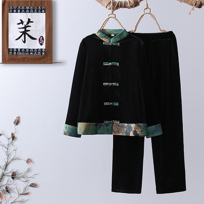 妈妈套装复古金丝绒洋气唐装上衣