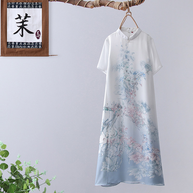 中年妈妈夏装洋气高贵雪纺40岁50中老年女中国风改良裙