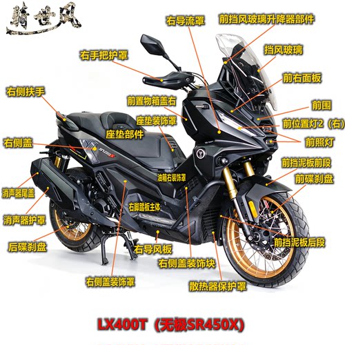 隆鑫LX400T无极SR450X摩托车外壳导流罩挡风玻璃挡泥板侧盖前面板