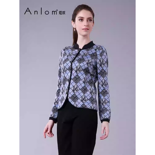 Anlom娅奴秋冬新款桑蚕丝外套修身加厚针织衫女上衣泡泡袖长袖
