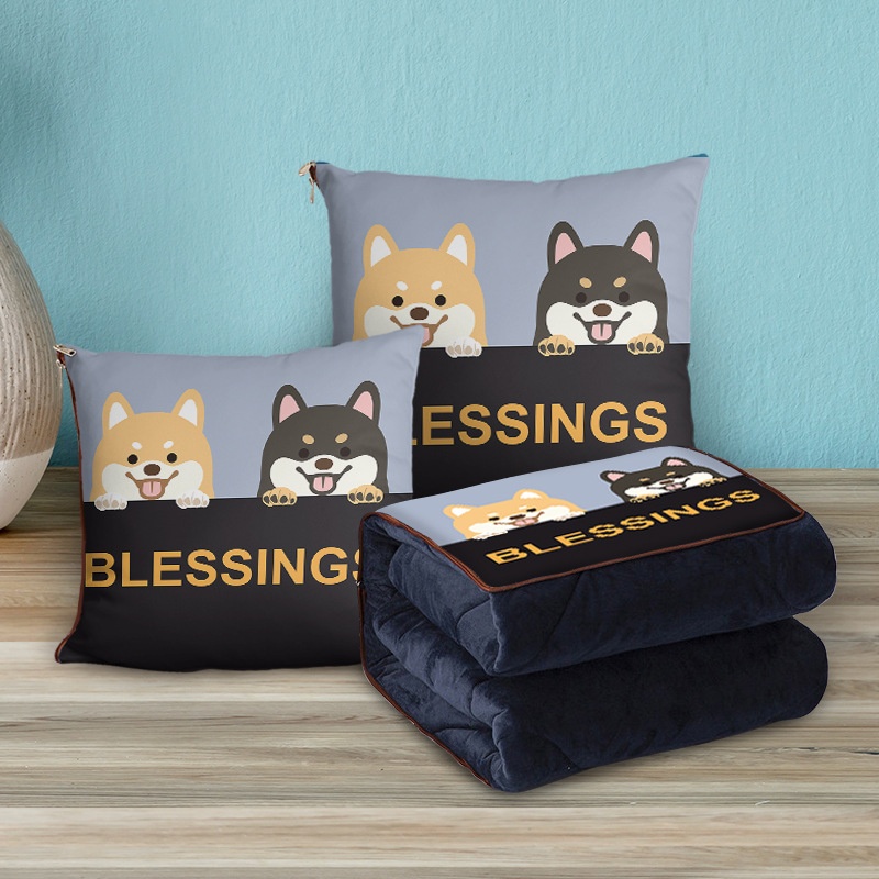 卡通加绒加厚抱枕被子两用二合一制定企业logo毛绒抱枕被