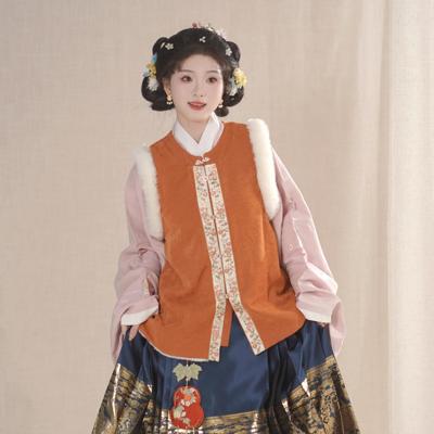 汉墨记汉服胡萝卜明制加绒织金眉子破肩圆领对襟比甲带口袋秋冬季