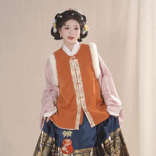 汉墨记汉服胡萝卜明制加绒织金眉子破肩圆领对襟比甲带口袋秋冬季