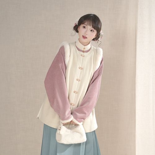 汉墨记奶团团明制圆领比甲加绒加厚日常保暖毛呢百搭冬季汉服女冬