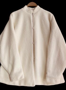 汉墨记汉服岁岁暖明制立领对襟短袄加绒加厚纯色弓袋袖带口袋秋冬