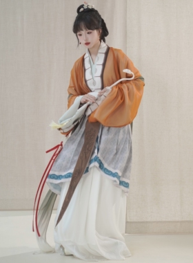 汉墨记原创对镜簪花仕女图国风复原古画短衫褶裙围裳宋制神仙服女