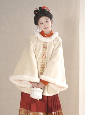 汉墨记【金章暖岁】明制昭君袄加绒加厚圆领半袖披袄汉服女带口袋