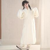 汉墨记汉服家居服双面法兰绒厚汉元 素改良中衣直裰睡衣秋冬季 男女