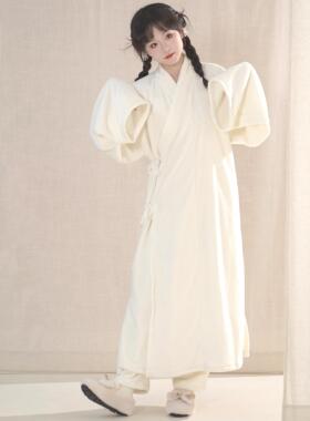 汉墨记汉服家居服双面法兰绒厚汉元素改良中衣直裰睡衣秋冬季男女