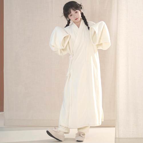 汉墨记汉服家居服双面法兰绒厚汉元素改良中衣直裰睡衣秋冬季男女