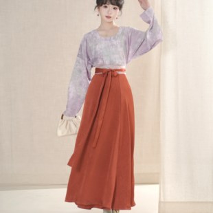 汉墨记原创春染唐制扎染垂领衫日常通勤女一片式八破裙春秋汉服女