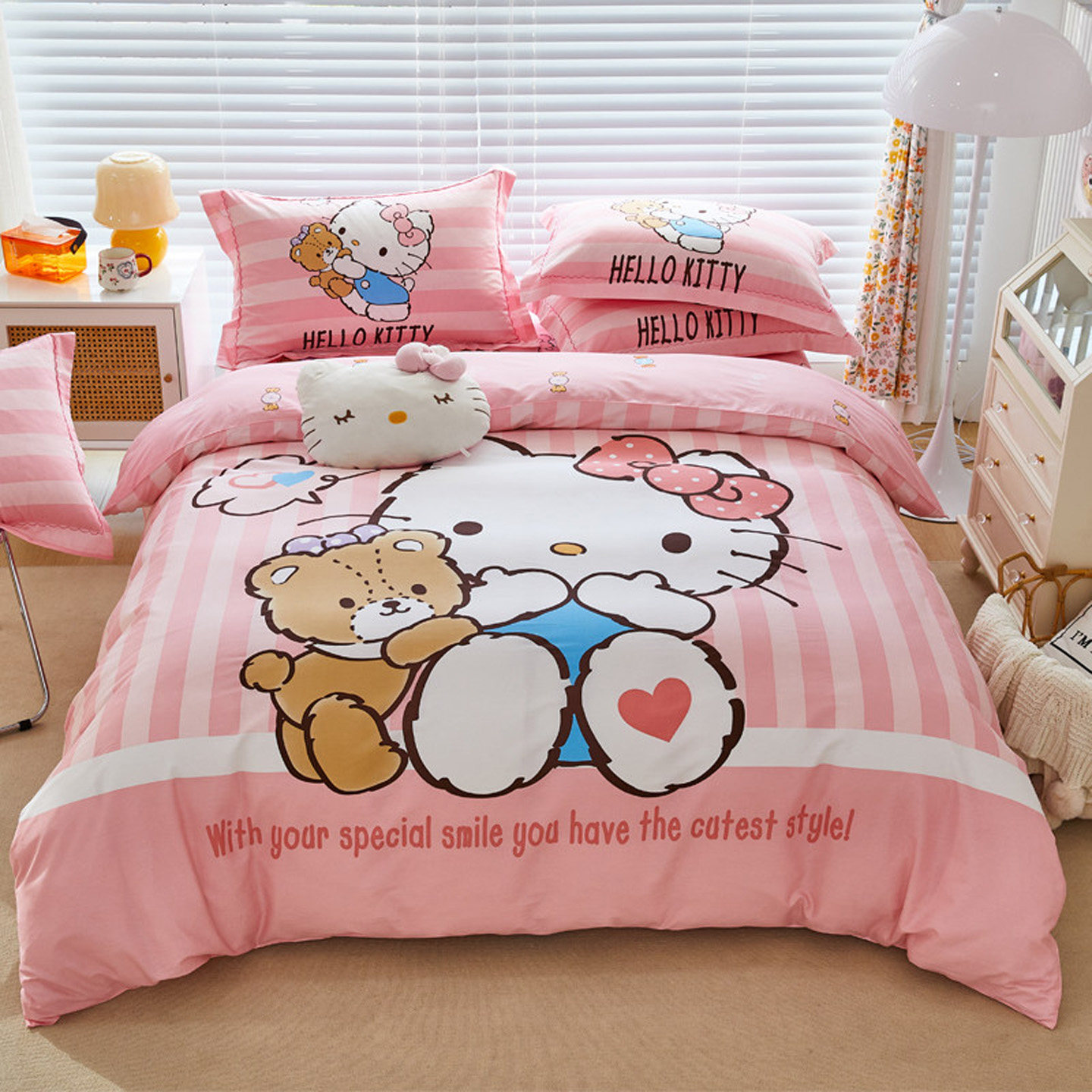 公主风HelloKitty被套三件套儿童凯蒂KT猫全棉纯棉卡通四件套1.5m