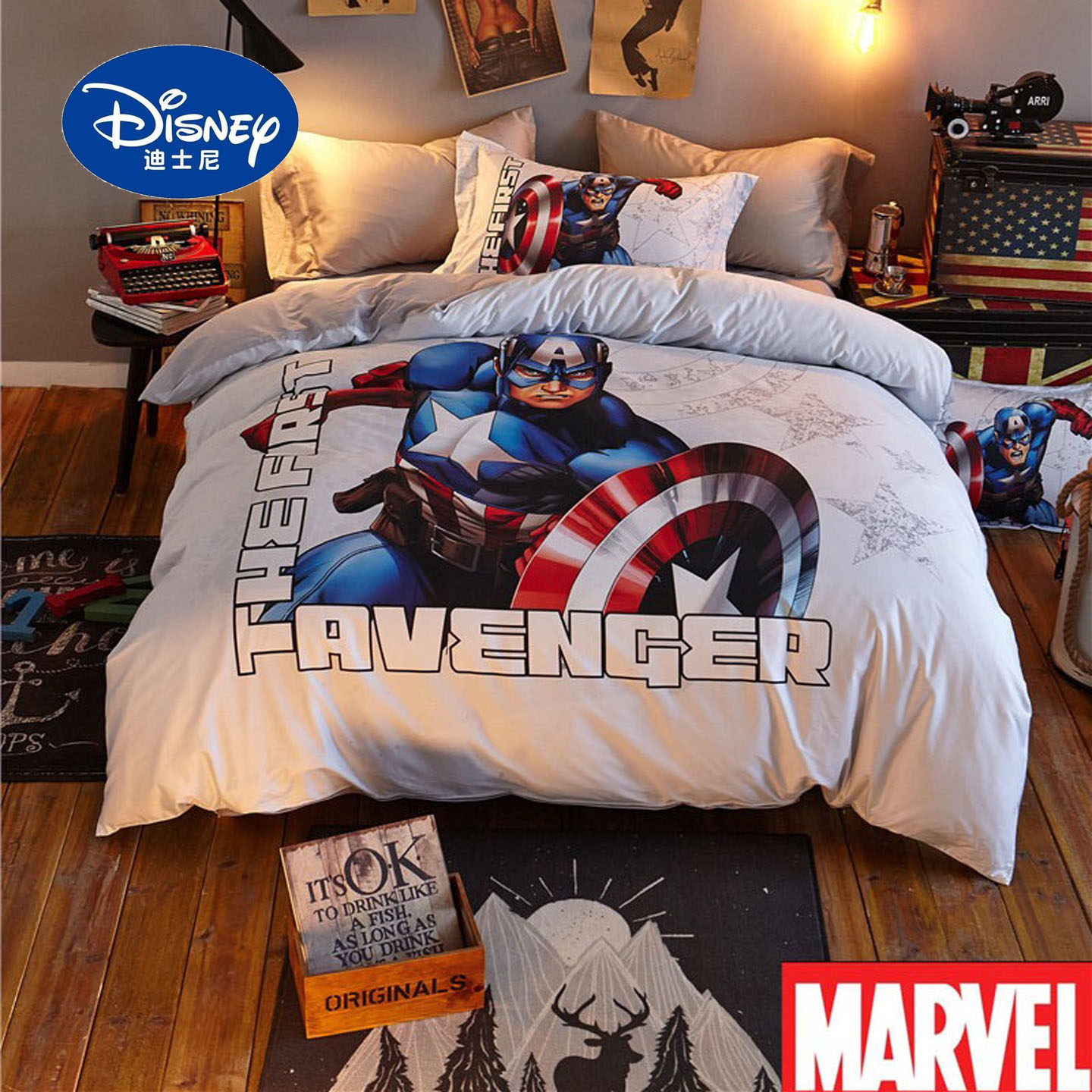 美国队长全棉四件套儿童纯棉三件套男孩床上用品漫威卡通被套床单