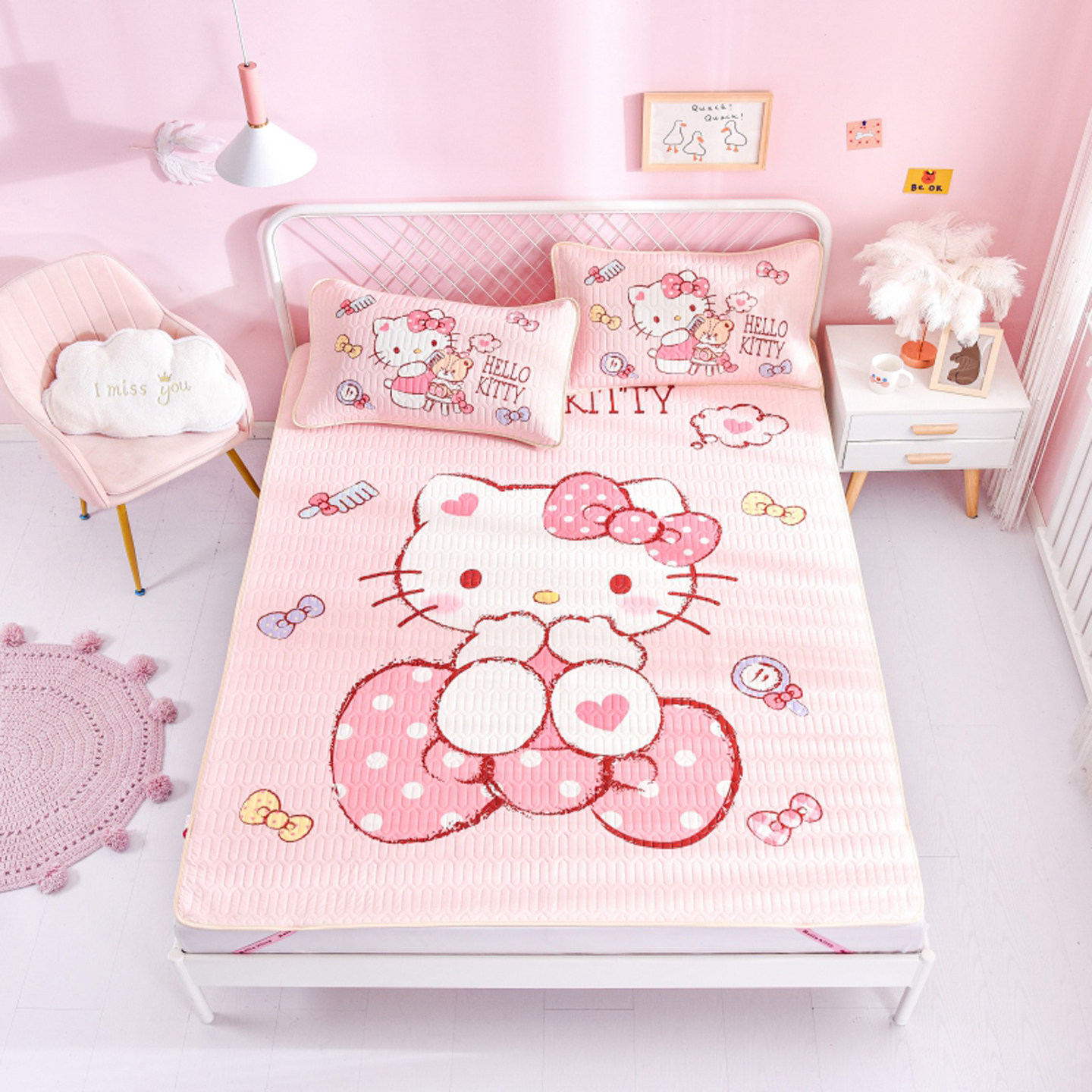 凯蒂猫乳胶凉席hello kitty席子三件套1.5米1.8m夏季空调席卡通1m