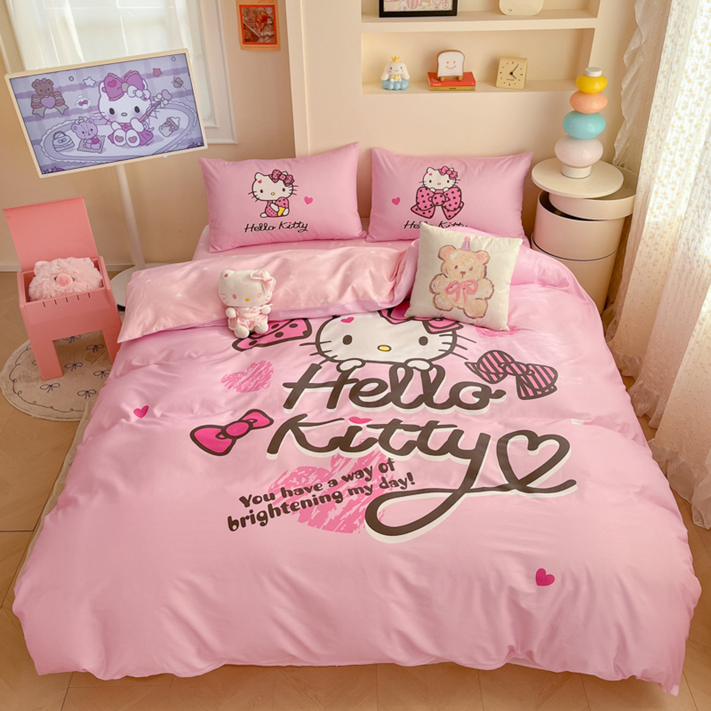 公主风四件套HelloKitty全棉儿童kt凯蒂猫被套纯棉卡通床单三件套