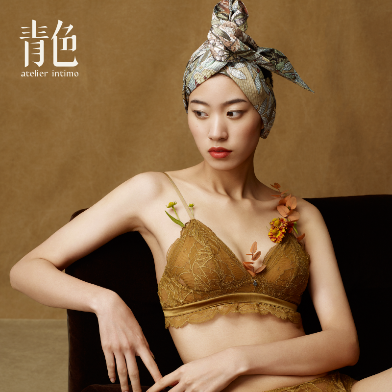 青色atelierintimo马蹄莲性感蕾丝胸罩薄款法式无钢圈文胸内衣女