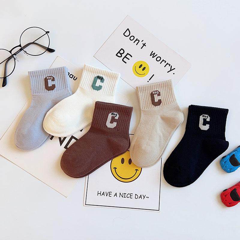 爱嘀嗒儿童袜子春夏季精梳棉薄款网面透气韩版字母男女童短筒潮袜