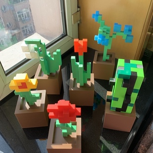 现货 饰MC像素花 世界Minecraft花盆盆栽植物摆件装 我