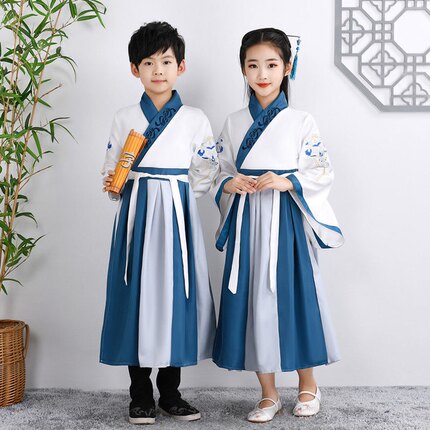 古装汉服女童国学男童小学生表演服三字经书童开笔礼演出服包邮