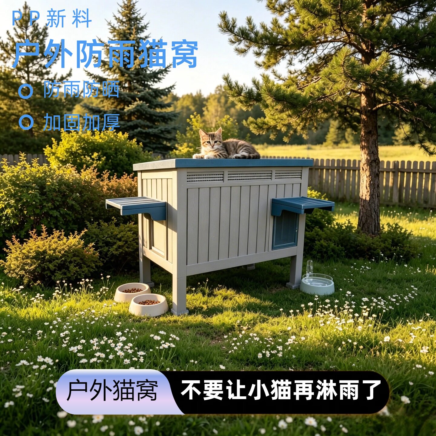 户外猫窝防雨防寒猫房子封闭式透气猫屋爱心猫笼室外流浪猫别墅图片
