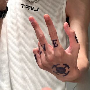 海贼王特拉法加罗手背英文字母草本半永久纹身贴防水持久不反光