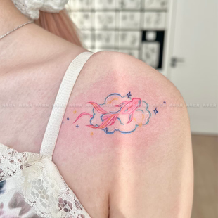 云上锦鲤 福运满满高级手腕手臂锁骨彩色纹身贴学生ins少女心甜酷