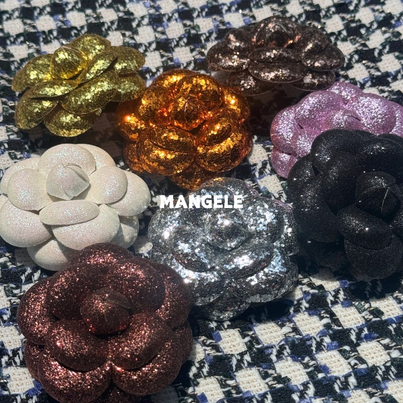 格丽特高档山茶花胸针定制亮片百搭手工发夹饰品胸花女直径6.6cm