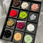 小尺寸高端山茶花胸针女高档手工小香风羊皮胸花加别针复古配饰品