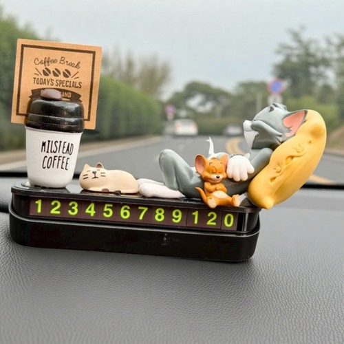 网红款猫和老鼠挪车电话牌汽车临时停车电话号码牌车车载摆件电话