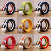 带青年加大码 男女情侣薄款 加长皮带针织帆布裤 平滑扣百搭腰带少年