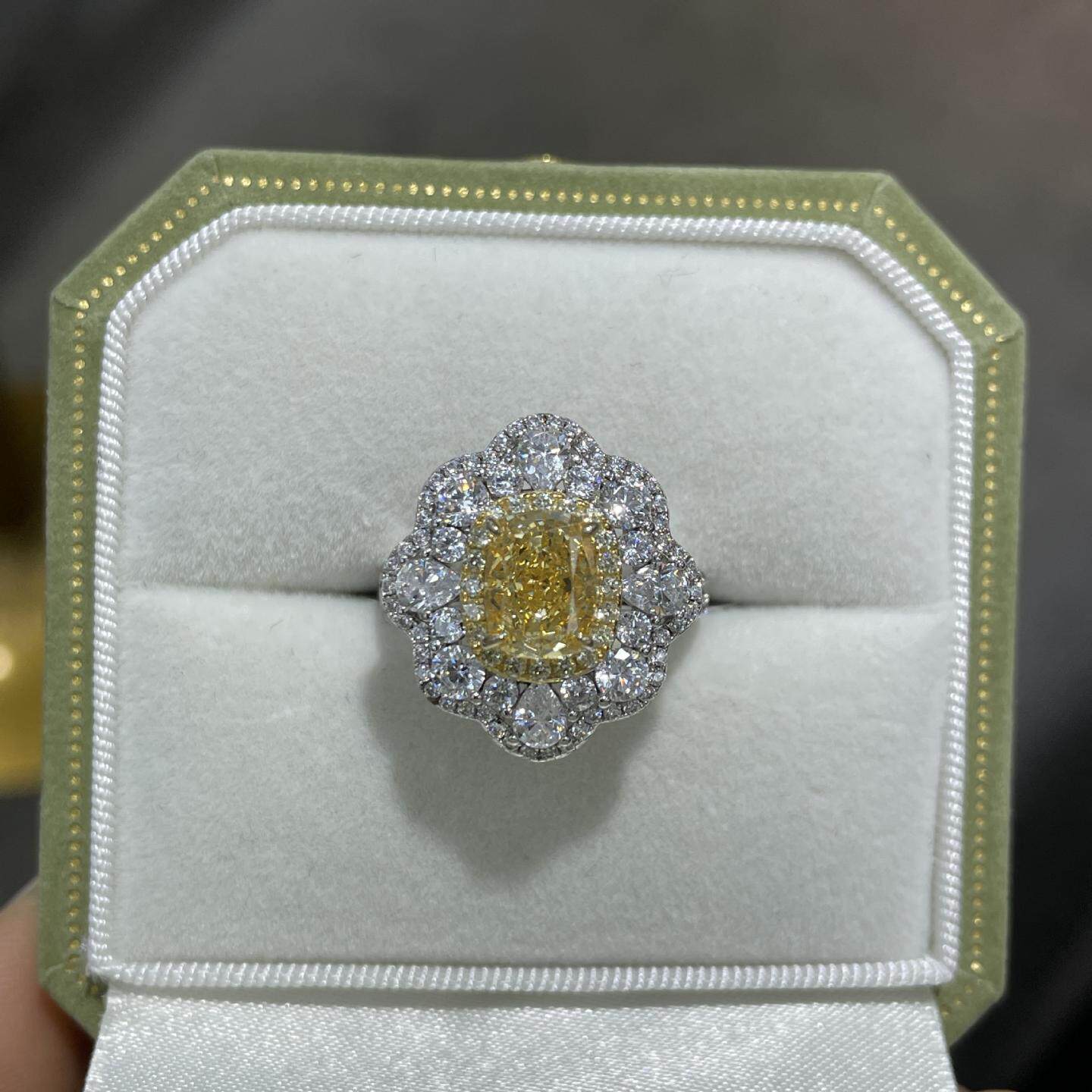 枕形6*8mm黄钻冰花切高碳钻高级感S925银镀18k金戒指