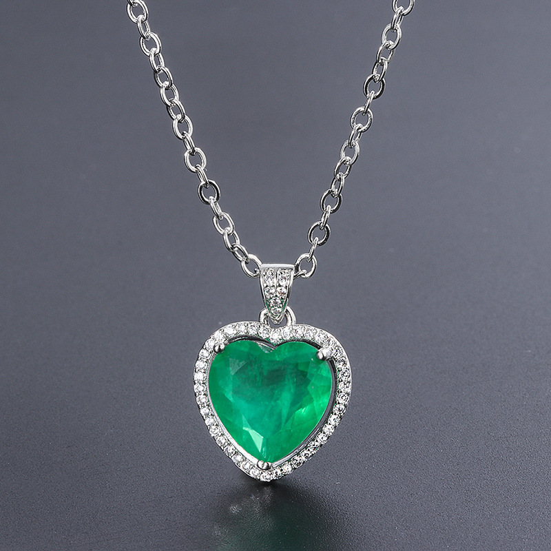 珠宝彩宝欧美锁骨链仿真祖母绿心型12*12复古吊坠项链