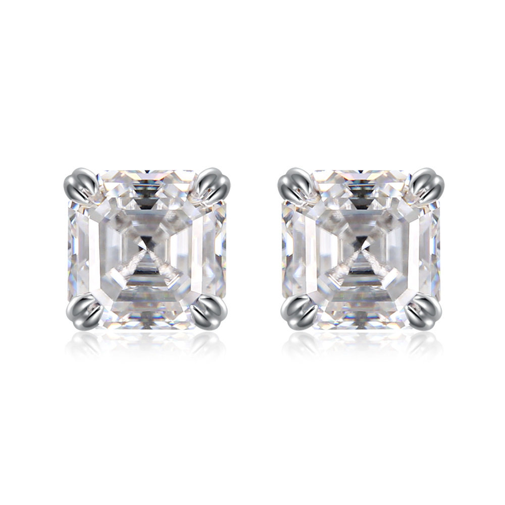 云同珠宝2023新款925银2克拉宝塔形D色莫桑钻阿斯切耳钉热卖