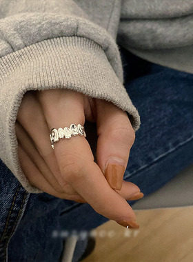 时尚潮流不规则波浪褶皱开口戒指女食指环韩版s925镀银小众设计