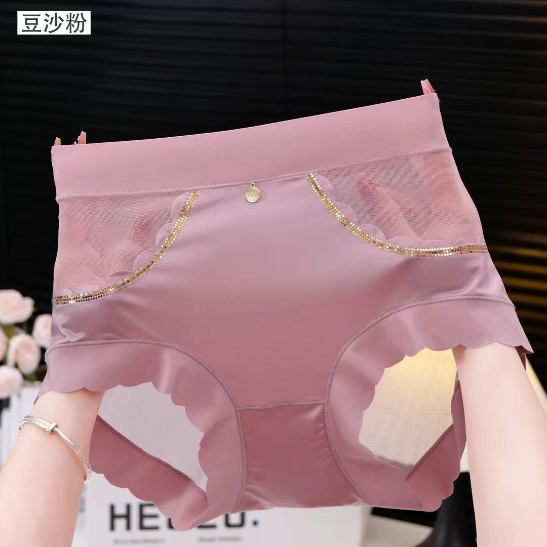时尚性感蕾丝女士内裤大码胖mm半透明网纱缎面亲肤高弹包臀三角裤