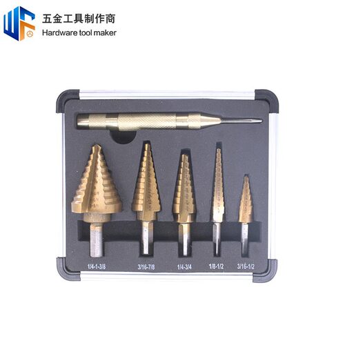 德国进口6pcs宝塔钻高速钢英制开孔器套装手电钻打孔工具三角柄镀