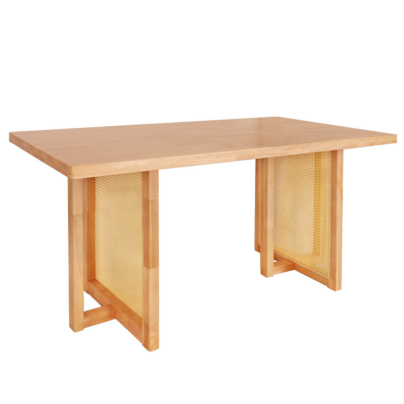 北欧实木餐桌藤编桌椅组合简约现代家用小户型十字腿桌长方形桌子