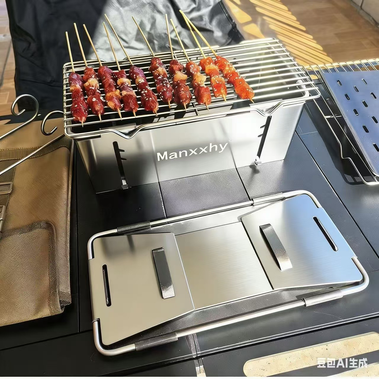 2025新款/1秒开合加厚不锈钢折叠碳烤炉45&times;17户外便携折叠烤肉架