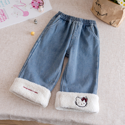 女童加绒牛仔裤秋冬款2025新款