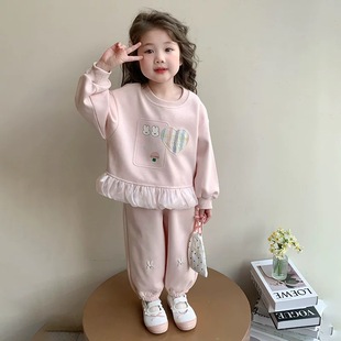 女童套装春款2025新款韩版洋气儿童卡通印花卫衣卫裤时尚两件套潮