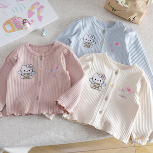 儿童秋季针织开衫外套2025新款女宝宝公主风卡通立体装饰百搭长袖