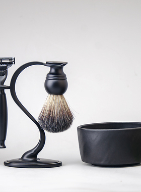 ZY手动剃须刀套装4件套3层刀片刮胡刀剃刀刮脸刀剃须刷皂碗胡刷架