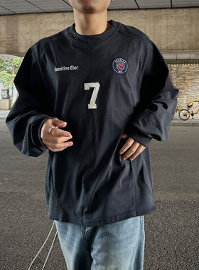 ALLIN30春装宽松美式潮牌刺绣上衣男女字母数字运动情侣装长袖T恤